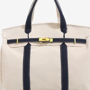 Elegant Cream and Navy Tote Bag